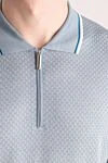 Stefano Ricci Мужская рубашка-поло на молнии голубая с геометрическим микроузором - Контрастные линии на воротнике. 100% шёлк. Молния. Страна производитель: Италия. Уход: специализированная чистка - фото 5
