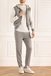 Gray men's cotton sports suit Cesare di Napoli - Decor: Contrast trim. Additionally: Hood. Composition: 100% cotton. Closure: Drawstring, zipper. Pockets: Four side pockets. Country of origin: Italy. Care: specialized cleaning - photo 2