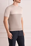 Cesare di Napoli Beige cotton jumper for men - Features: short sleeve. cotton. Country of manufacture: Italy. Care: specialized cleaning - photo 3