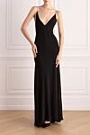 V-тәрізді мойын сызығы бар қара әйелдер кешкі көйлегі Celine - Қосымша: ринстондар. Құрамы: 100% жібек. Шығарылған елі: Италия. Күтім: арнайы тазалау - фото 2