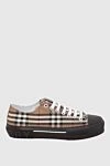 Burberry Brown cotton sneakers for men - logo, checkered print. cotton. lacing. Country of manufacture: Italy. Care: specialized cleaning - photo 1