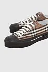 Burberry Brown cotton sneakers for men - logo, checkered print. cotton. lacing. Country of manufacture: Italy. Care: specialized cleaning - photo 5