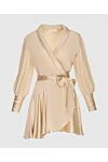 Zimmermann Платье-мини женское бежевое шелковое с длинными рукавами и поясом - V-образный вырез, пояс на талии. шёлк. Застёжка: завязки. Страна производитель: Италия. Уход: специализированная чистка - фото 1