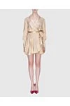 Платье-мини женское бежевое шелковое с длинными рукавами и поясом Zimmermann - V-образный вырез, пояс на талии. шёлк. Застёжка: завязки. Страна производитель: Италия. Уход: специализированная чистка - фото 2
