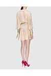 Платье-мини женское бежевое шелковое с длинными рукавами и поясом Zimmermann - V-образный вырез, пояс на талии. шёлк. Застёжка: завязки. Страна производитель: Италия. Уход: специализированная чистка - фото 4