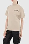 Palm Angels Women's beige loose-fitting T-shirt with logo - logo print, free cut. 100% cotton. Country of origin: Italy. Care: specialized cleaning - photo 3