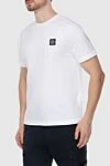 Stone Island White cotton T-shirt for men - logo print. 100% cotton. Country of manufacture: Italy. Care: specialized cleaning - photo 3