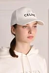 Celine Women's cotton white cap with logo embroidery - Logo embroidery. cotton. buckle. Country of origin: Italy. Care: specialized cleaning - photo 1