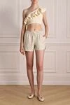 Women's beige shorts with logo print Celine - side slits, logo print. 100% genuine leather. laces. Country of origin: Italy. Care: specialized cleaning - photo 2