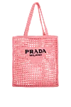 Prada Сумка из рафии розовая женская - плетение, вышитый логотип. рафия. Размер: 36см х 35см х 4см. Страна производитель: Италия. Уход: специализированная чистка - фото 1