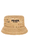 Prada Панама женская желтая с плетением и вышитым логотипом - плетение, вышитый логотип. рафия. Страна производитель: Италия. Уход: специализированная чистка - фото 1