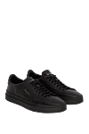 Santoni Black leather sneakers for men - logo on the insole, logo patch on the tongue. genuine leather. lacing. Country of manufacture: Italy. Care: specialized cleaning - photo 3