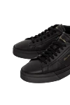 Santoni Black leather sneakers for men - logo on the insole, logo patch on the tongue. genuine leather. lacing. Country of manufacture: Italy. Care: specialized cleaning - photo 5