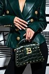 Сумка из кожи зеленая женская Balmain - позолоченные металлические детали, металлический логотип, фактурное тиснение. натуральная кожа. поворотная застежка. Страна производитель: Италия. Уход: специализированная чистка - фото 6