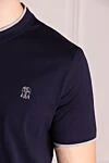 Brunello Cucinelli Blue cotton T-shirt for men - contrasting border on the collar, logo. 100% cotton. Country of manufacture: Italy. Care: specialized cleaning - photo 5