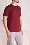 Brunello Cucinelli Футболка из хлопка бордовая мужская - контрастная окантовка на воротнике. 100% хлопок. Страна производитель: Италия. Уход: специализированная чистка - фото 3