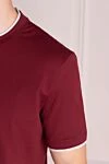Brunello Cucinelli Футболка из хлопка бордовая мужская - контрастная окантовка на воротнике. 100% хлопок. Страна производитель: Италия. Уход: специализированная чистка - фото 5