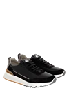 Brunello Cucinelli  Black leather and suede sneakers for men - contrast sole, perforation. 80% genuine leather, 20% suede. Closure: lace . Country of origin: Italy. Care: specialized cleaning - photo 3