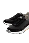 Brunello Cucinelli  Black leather and suede sneakers for men - contrast sole, perforation. 80% genuine leather, 20% suede. Closure: lace . Country of origin: Italy. Care: specialized cleaning - photo 5