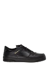 Santoni Black leather sneakers for men - perforation, logo. 100% genuine leather. lacing. Sole height: 3 cm. rubber. Country of manufacture: Italy. Care: specialized cleaning - photo 1