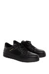 Santoni Black leather sneakers for men - perforation, logo. 100% genuine leather. lacing. Sole height: 3 cm. rubber. Country of manufacture: Italy. Care: specialized cleaning - photo 3