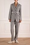 Gray women's trouser suit Max&Moi - checkered pattern. 70% wool, 25% polyamide, 5% fiber. button, belt. two side pockets. Country of manufacture: Italy. Care: specialized cleaning - photo 2