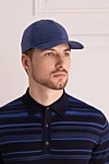 Blue men's cap Cesare di Napoli - 40% cotton, 37% wool, 23% silk. Country of manufacture: Italy. Care: specialized cleaning - photo 2