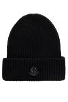 Moncler Black woolen hat for women - logo. 100% wool. Country of origin: Italy. Care: specialized cleaning - photo 1