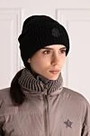 Black woolen hat for women Moncler - logo. 100% wool. Country of origin: Italy. Care: specialized cleaning - photo 2