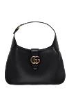 Gucci Әйелдердің қара былғары сөмкесі - алтын жалатылған логотип. Қысқыш: магнитті түйме. Құрамы: 100% шынайы былғары. Шығарылған елі: Италия. Күтім: арнайы тазалау - фото 1