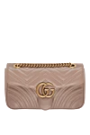 Gucci Beige leather bag for women - decorative seams, metal logo. Fastener: magnetic button. 100% genuine leather. Country of manufacture: Italy. Care: specialized cleaning - photo 1