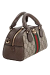 Gucci Brown leather bag for women - gold-plated hardware, contrast stripe, metal logo. zipper. genuine leather, textile. Country of origin: Italy. Care: specialized cleaning - photo 3