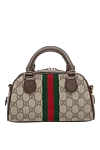Brown leather bag for women Gucci - gold-plated hardware, contrast stripe, metal logo. zipper. genuine leather, textile. Country of origin: Italy. Care: specialized cleaning - photo 4