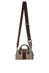 Gucci Brown leather bag for women - gold-plated hardware, contrast stripe, metal logo. zipper. genuine leather, textile. Country of origin: Italy. Care: specialized cleaning - photo 5