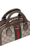 Brown leather bag for women Gucci - gold-plated hardware, contrast stripe, metal logo. zipper. genuine leather, textile. Country of origin: Italy. Care: specialized cleaning - photo 6