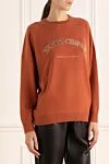 Brunello Cucinelli Orange jumper for women - inscription print. 60% wool, 30% cashmere, 10% silk. Country of origin: Italy. Care: specialized cleaning - photo 3