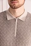 Cesare di Napoli Men's long sleeve cashmere and silk polo, beige - graphic pattern. 70% cashmere, 30% silk. Country of manufacture: Italy. Care: specialized cleaning - photo 5