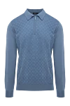 Cesare di Napoli Men's long sleeve cashmere and silk polo blue - graphic pattern. 70% cashmere, 30% silk. Country of manufacture: Italy. Care: specialized cleaning - photo 1