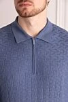 Cesare di Napoli Men's long sleeve cashmere and silk polo blue - graphic pattern. 70% cashmere, 30% silk. Country of manufacture: Italy. Care: specialized cleaning - photo 5