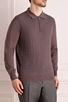 Cesare di Napoli Men's brown long sleeve cashmere and silk polo - graphic pattern. 70% cashmere, 30% silk. Country of manufacture: Italy. Care: specialized cleaning - photo 3