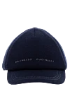 Brunello Cucinelli Кепка из кашемира синяя мужская - логотип, контрастная строчка. 100% кашемир. Страна производитель: Италия. Уход: специализированная чистка - фото 1