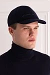 Кепка из кашемира синяя мужская Brunello Cucinelli - логотип, контрастная строчка. 100% кашемир. Страна производитель: Италия. Уход: специализированная чистка - фото 2