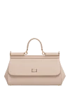 Dolce & Gabbana Women's leather bag, beige - branded plate with two types of galvanic coating. calf leather. Dimensions: 13 ? 19 ? 6 cm (height ? length ? width). Handle: Top handle and removable, adjustable shoulder strap in Dauphine calfskin. Pocket: Printed textile lining, flat pocket. Closure: Front flap with double hidden magnet clasp. Country of manufacture: Italy. Care: specialized cleaning - photo 1