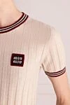 Miu Miu Футболка из кашемира женская бежевая бежевая - контрастная окантовка, логотип. 100% кашемир. Страна производитель: Италия. Уход: специализированная чистка - фото 5