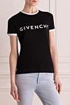 Givenchy Футболка из хлопка и эластана женская черная - логотип, контрастная окантовка воротника и рукавов. 90% хлопок, 10% эластан. Страна производитель: Италия. Уход: специализированная чистка - фото 3