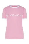 Givenchy Футболка из хлопка и эластана женская розовая - логотип, контрастная окантовка воротника и рукавов. 90% хлопок, 10% эластан. Страна производитель: Италия. Уход: специализированная чистка - фото 1