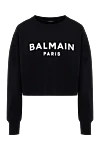 Balmain Худи из хлопка женское белое - Контрастный принт с логотипом Balmain Paris спереди.. капюшон. 100% хлопок. кулиска. Страна производитель: Франция. Уход: специализированная чистка - фото 1