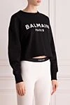 Balmain Худи из хлопка женское белое - Контрастный принт с логотипом Balmain Paris спереди.. капюшон. 100% хлопок. кулиска. Страна производитель: Франция. Уход: специализированная чистка - фото 3