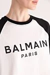 Balmain Әйелдерге арналған ақ мақтадан жасалған футболка - логотип, контрастты жеңдер. Құрамы: 100% мақта. Шығарылған елі: Франция. Күтім: арнайы тазалау - фото 5