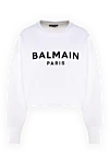 Balmain Худи из хлопка женское белое - логотип. 100% хлопок . Страна производитель: Франция. Уход: специализированная чистка - фото 1